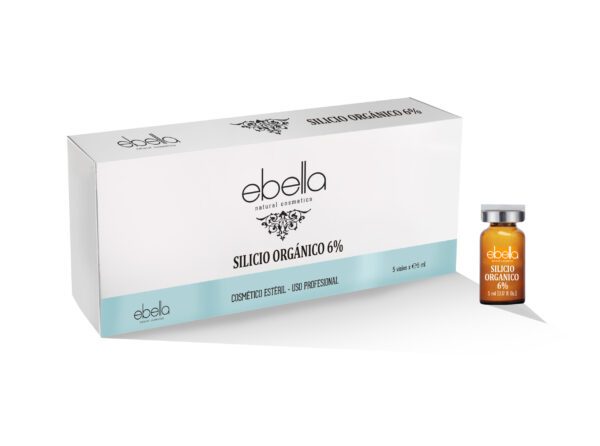 Marca: Ebella Natural Cosmetics. Imagen: 3D-VIALES-SILICIO-EBELLA-scaled.jpg. Viales Silicio Orgánico 6% 5 viales x 5 ml