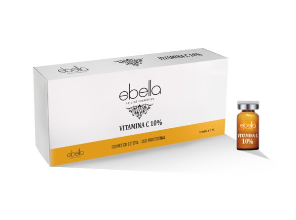 Marca: Ebella Natural Cosmetics. Imagen: 3D-VIALES-VITAMINA-EBELLA-scaled.jpg. Viales Vitamina C 10% 5 viales x 5 ml