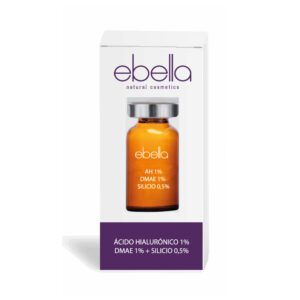 Marca: Ebella Natural Cosmetics. Imagen: vial-acido-hialuronico-dmae-silicio-ebella-unidosis.jpg. Ácido Hialurónico 1% + DMAE 1% + SILICIO 0,5%, 1 Vial Ebella 5ml