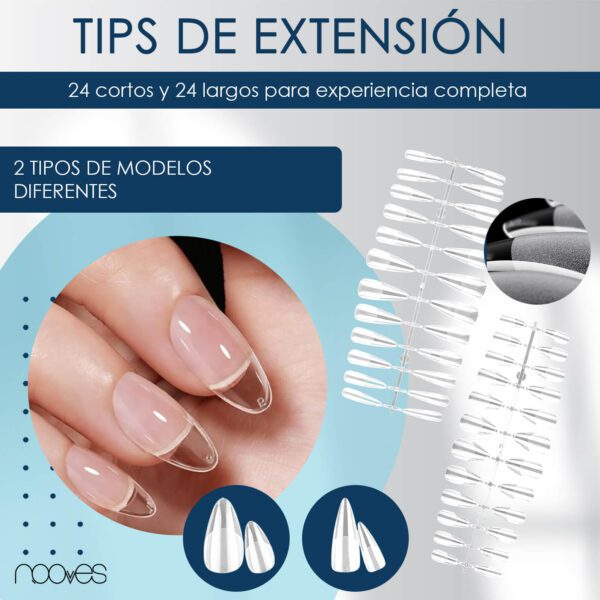 Marca: NOOVES. Imagen: 4_2_293d8977-fbd0-45b4-b7db-a801e32ef5fe.jpg. NOOVES NAILS Extensión Premium Kit - Pack para láminas de uñas de gel - Incluye 40 tips - Limpiador de 100ml y Extension Builder Gel