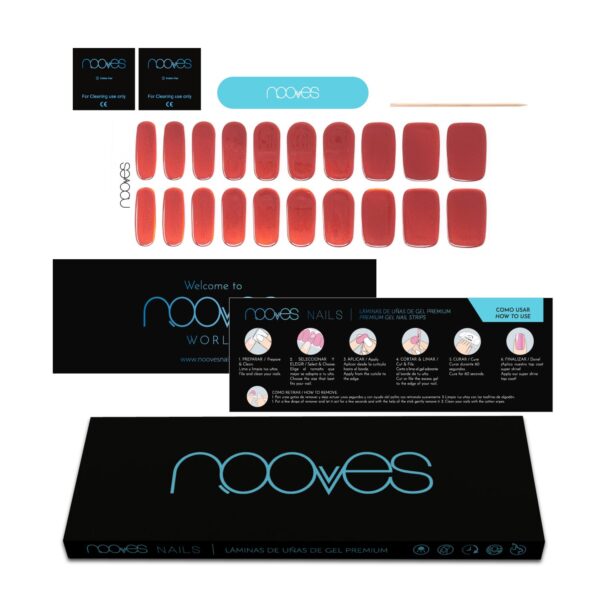 Marca: NOOVES. Imagen: Amino-nin-Erir_SP.jpg. NOOVES NAILS Láminas de Uñas de Gel Precurado Premium - Amino nîn Erir - Rojo | Tiras De Uñas De Gel Semicurado| Pegatinas Uñas Semipermanente en Gel| Gel Nail stickers| Uñas de gel Pegatinas