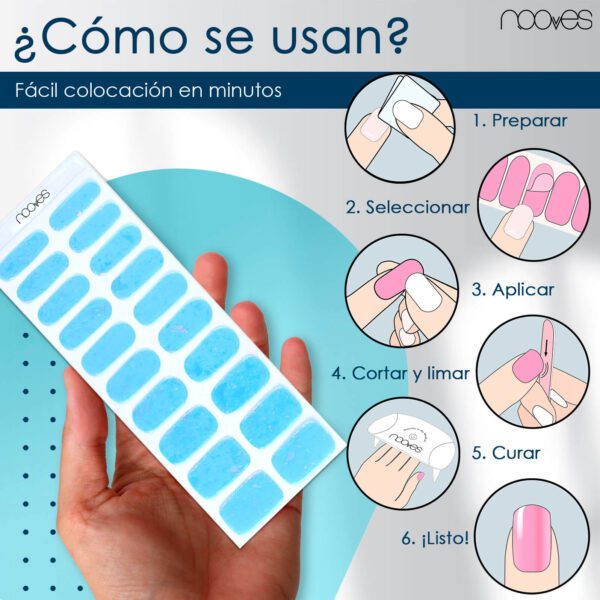 Marca: NOOVES. Imagen: Artic_BlueMesa_de_trabajo_4.jpg. NOOVES NAILS Láminas de Uñas de Gel Precurado Premium - Artic Blue | Azul | Tiras De Uñas De Gel semicurado| Pegatinas Uñas Semipermanente en Gel| Gel Nail stickers| Uñas de gel Pegatinas