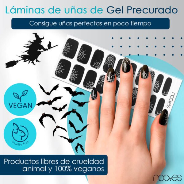 Marca: NOOVES. Imagen: Black_Spider_Markets_2.jpg. NOOVES NAILS Láminas de Uñas de Gel Precurado Premium - Black Spider | Halloween | Tiras De Uñas De Gel Semicurado| Pegatinas Uñas en Gel