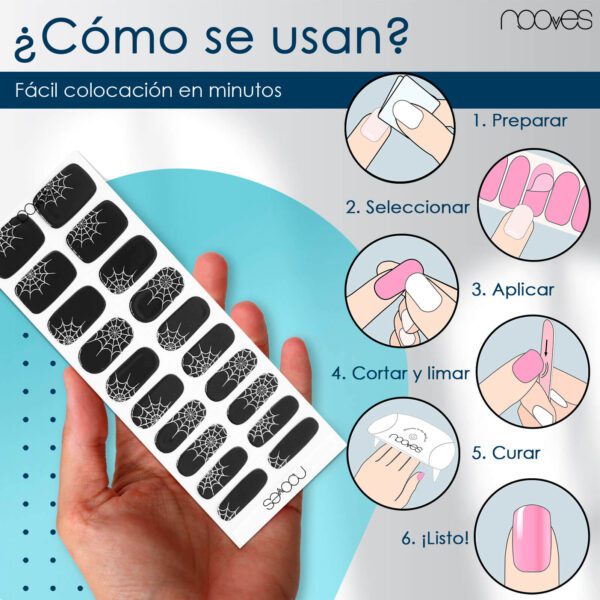 Marca: NOOVES. Imagen: Black_Spider_Markets_4.jpg. NOOVES NAILS Láminas de Uñas de Gel Precurado Premium - Black Spider | Halloween | Tiras De Uñas De Gel Semicurado| Pegatinas Uñas en Gel