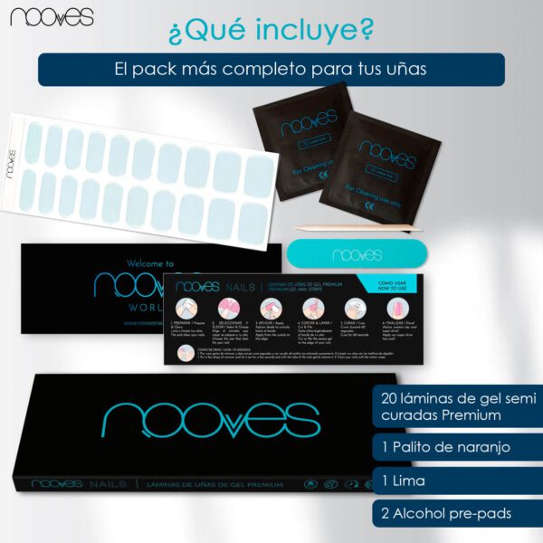 Marca: NOOVES. Imagen: Bluesalt_5.jpg. NOOVES - Láminas de Gel para Uñas|Blue Salt - Azul 20 uds, Uñas de Gel Semicuradas Premium, Gel Nail Stickers,Pegatinas Uñas de Gel, Incluye 1 Lima de Uñas y 1 Palito de Naranjo, Vegano