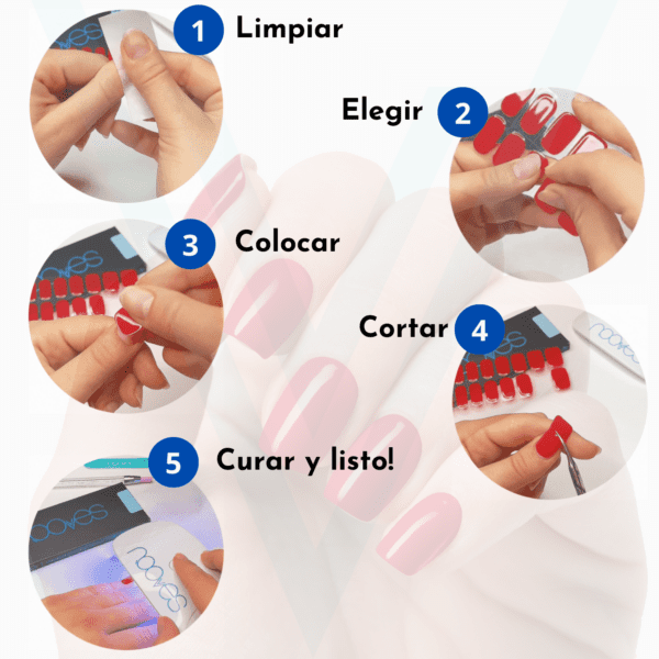 Marca: NOOVES. Imagen: Como_se_coloca.png. NOOVES NAILS Láminas de Uñas de Gel Precurado Premium - Blue Sky | Azul | Tiras De Uñas De Gel semicurado| Pegatinas Uñas Semipermanente en Gel| Gel Nail stickers| Uñas de gel Pegatinas