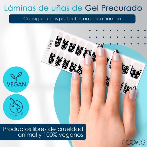 Marca: NOOVES. Imagen: FLORAL_NOIRMesa_de_trabajo_2.jpg. NOOVES NAILS Láminas de Uñas de Gel Precurado Premium - Floral Noir - Francesa | Tiras De Uñas De Gel Semicurado| Pegatinas Uñas Semipermanente en Gel| Gel Nail stickers| Uñas de gel Pegatinas