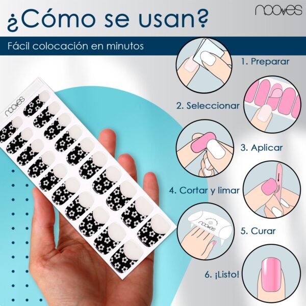 Marca: NOOVES. Imagen: FLORAL_NOIRMesa_de_trabajo_4.jpg. NOOVES NAILS Láminas de Uñas de Gel Precurado Premium - Floral Noir - Francesa | Tiras De Uñas De Gel Semicurado| Pegatinas Uñas Semipermanente en Gel| Gel Nail stickers| Uñas de gel Pegatinas