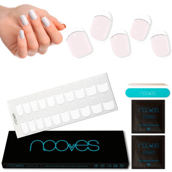 Marca: NOOVES. Imagen: French_11.jpg. NOOVES NAILS Láminas de Uñas de Gel Precurado Premium - French - Francesa | Tiras De Uñas De Gel Semicurado| Pegatinas Uñas Semipermanente en Gel| Gel Nail stickers| Uñas de gel Pegatinas