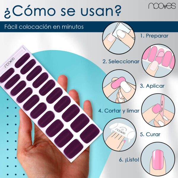 Marca: NOOVES. Imagen: Grape_GlowMesa_de_trabajo_4.jpg. NOOVES NAILS Láminas de Uñas de Gel Precurado Premium - Grape Glow | Violeta | Tiras De Uñas De Gel semicurado| Pegatinas Uñas Semipermanente en Gel| Gel Nail stickers| Uñas de gel Pegatinas