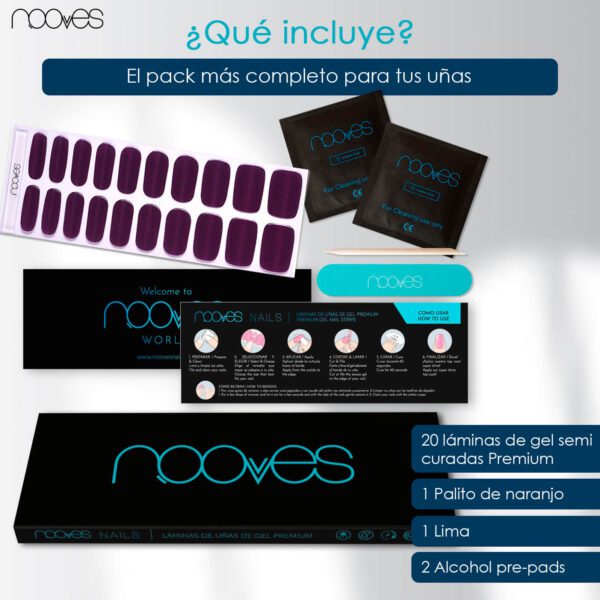 Marca: NOOVES. Imagen: Grape_GlowMesa_de_trabajo_5.jpg. NOOVES NAILS Láminas de Uñas de Gel Precurado Premium - Grape Glow | Violeta | Tiras De Uñas De Gel semicurado| Pegatinas Uñas Semipermanente en Gel| Gel Nail stickers| Uñas de gel Pegatinas