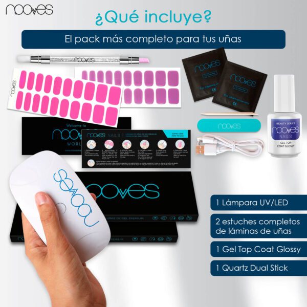 Marca: NOOVES. Imagen: KitBarbie1.jpg. Starter Kit Beauty Barbie|2 Láminas de Uñas de Gel Precurado Premium|Lámpara de uñas UV/LED|Gel Top Coat Glossy|Tiras De Uñas De Gel semicurado|Pegatinas Uñas Semipermanente en Gel|Gel Nail Stickers