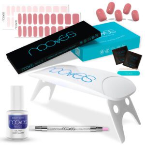 Marca: NOOVES. Imagen: KitRose32.jpg. Starter Kit Beauty Rose|2 Láminas de Uñas de Gel Precurado Premium|Lámpara de uñas UV/LED|Gel Top Coat Glossy|Tiras De Uñas De Gel semicurado|Pegatinas Uñas Semipermanente en Gel|Gel Nail stickers