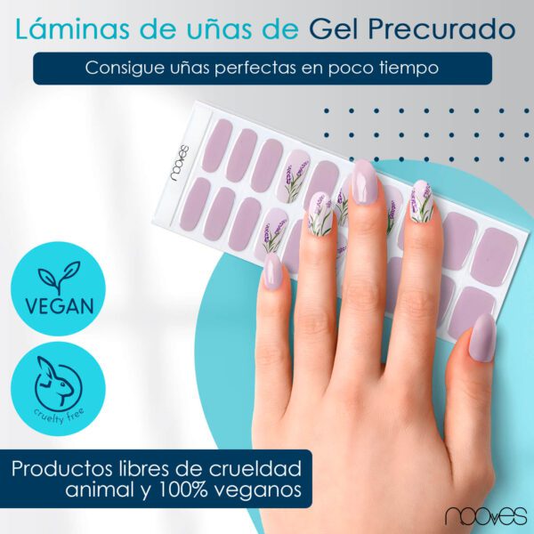 Marca: NOOVES. Imagen: LavanderMesadetrabajo2.jpg. NOOVES - Láminas de Gel para Uñas|Lavander - Nail Art 20 uds, Uñas de Gel Semicuradas Premium, Gel Nail Stickers,Pegatinas Uñas de Gel, Incluye 1 Lima de Uñas y 1 Palito de Naranjo, Vegano