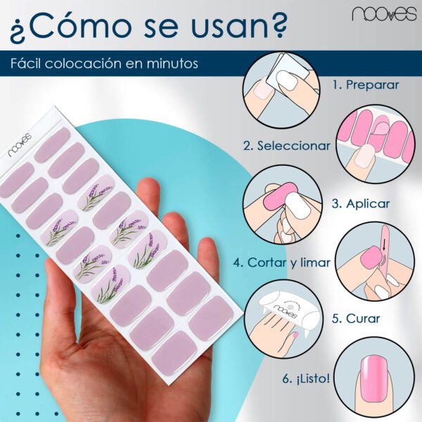 Marca: NOOVES. Imagen: LavanderMesadetrabajo4.jpg. NOOVES - Láminas de Gel para Uñas|Lavander - Nail Art 20 uds, Uñas de Gel Semicuradas Premium, Gel Nail Stickers,Pegatinas Uñas de Gel, Incluye 1 Lima de Uñas y 1 Palito de Naranjo, Vegano