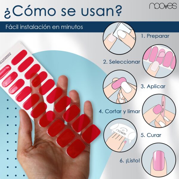 Marca: NOOVES. Imagen: Mesa_de_trabajo_4rojo.jpg. Láminas de Uñas de Gel Precurado Rojas + Lámpara de secado de uñas UV/LED PORTÁTIL 8w|Tiras De Uñas De Gel semicurado|Pegatinas Uñas Semipermanente en Gel|Gel Nail stickers|Uñas de gel Pegatinas