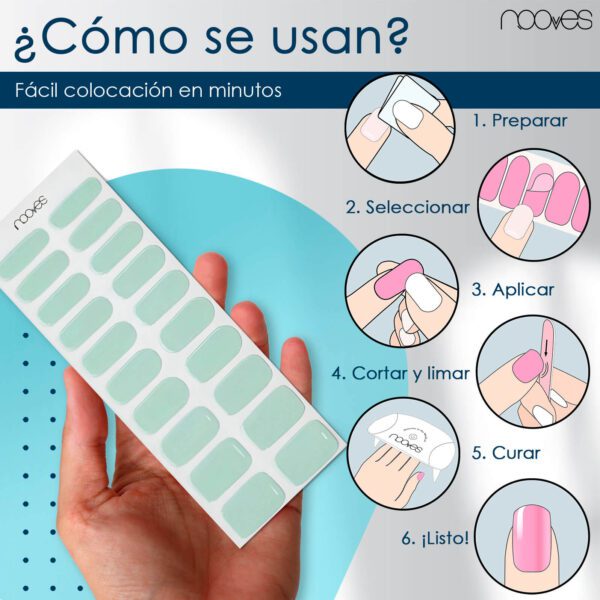 Marca: NOOVES. Imagen: MintMesadetrabajo4.jpg. NOOVES NAILS Láminas de Uñas de Gel Precurado Premium - Mint - Verde | Tiras De Uñas De Gel Semicurado| Pegatinas Uñas Semipermanente en Gel| Gel Nail stickers| Uñas de gel Pegatinas