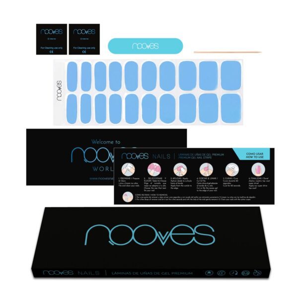 Marca: NOOVES. Imagen: NG2000007_5-Blue-Sky.jpg. NOOVES NAILS Láminas de Uñas de Gel Precurado Premium - Blue Sky | Azul | Tiras De Uñas De Gel semicurado| Pegatinas Uñas Semipermanente en Gel| Gel Nail stickers| Uñas de gel Pegatinas