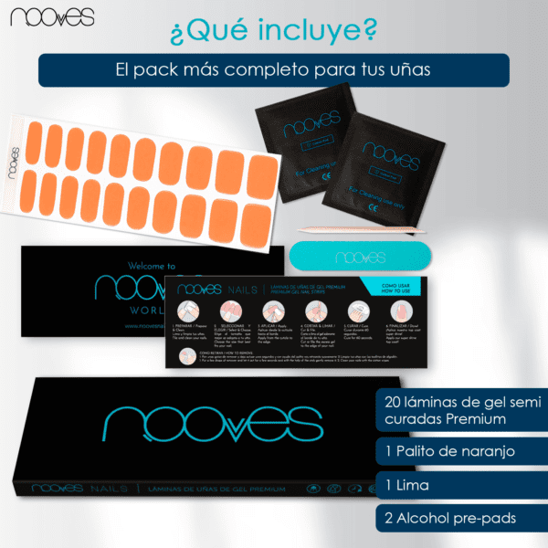 Marca: NOOVES. Imagen: Orange_GlowMesa_de_trabajo_5rojo.png. NOOVES NAILS Láminas de Uñas de Gel Precurado Premium - Orange Glow | Naranja | Tiras De Uñas De Gel semicurado| Pegatinas Uñas Semipermanente en Gel| Gel Nail stickers| Uñas de gel Pegatinas