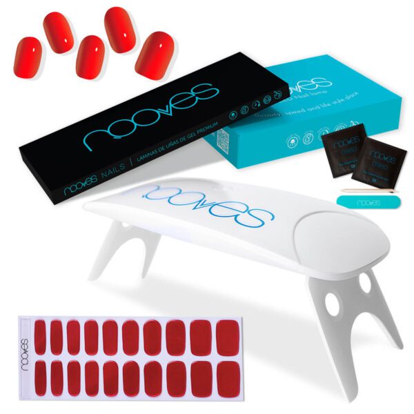 Marca: NOOVES. Imagen: Pack-Amino1.jpg. Láminas de Uñas de Gel Precurado Rojas + Lámpara de secado de uñas UV/LED PORTÁTIL 8w|Tiras De Uñas De Gel semicurado|Pegatinas Uñas Semipermanente en Gel|Gel Nail stickers|Uñas de gel Pegatinas