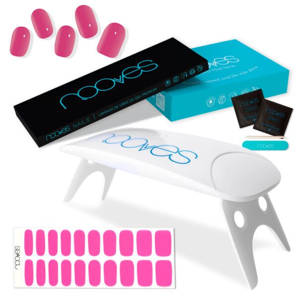 Marca: NOOVES. Imagen: Pack-BarbieGirl1.jpg. Láminas de Uñas de Gel Precurado Rosas + Lámpara de secado de uñas UV/LED PORTÁTIL 8w|Tiras De Uñas De Gel semicurado|Pegatinas Uñas Semipermanente en Gel|Gel Nail stickers|Uñas de gel Pegatinas