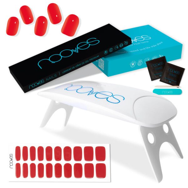 Marca: NOOVES. Imagen: Pack-Crimson1.jpg. Láminas de Uñas de Gel Precurado Rojas + Lámpara de secado de uñas UV/LED PORTÁTIL 8w|Tiras De Uñas De Gel semicurado|Pegatinas Uñas Semipermanente en Gel|Gel Nail stickers|Uñas de gel Pegatinas