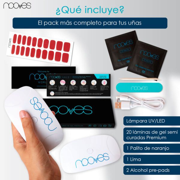 Marca: NOOVES. Imagen: Pack-Crimson3.jpg. Láminas de Uñas de Gel Precurado Rojas + Lámpara de secado de uñas UV/LED PORTÁTIL 8w|Tiras De Uñas De Gel semicurado|Pegatinas Uñas Semipermanente en Gel|Gel Nail stickers|Uñas de gel Pegatinas