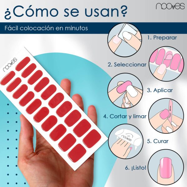 Marca: NOOVES. Imagen: Pack-Crimson5.jpg. Láminas de Uñas de Gel Precurado Rojas + Lámpara de secado de uñas UV/LED PORTÁTIL 8w|Tiras De Uñas De Gel semicurado|Pegatinas Uñas Semipermanente en Gel|Gel Nail stickers|Uñas de gel Pegatinas