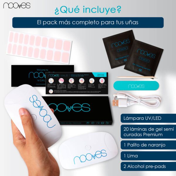 Marca: NOOVES. Imagen: Pack-PaleRose3.jpg. Láminas de Uñas de Gel Precurado Rosas + Lámpara de secado de uñas UV/LED PORTÁTIL 8w|Tiras De Uñas De Gel semicurado|Pegatinas Uñas Semipermanente en Gel|Gel Nail stickers|Uñas de gel Pegatinas