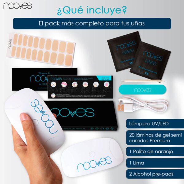 Marca: NOOVES. Imagen: Pack-Praline3.jpg. Láminas de Uñas de Gel Precurado Nude + Lámpara de secado de uñas UV/LED PORTÁTIL 8w|Tiras De Uñas De Gel semicurado|Pegatinas Uñas Semipermanente en Gel|Gel Nail stickers|Uñas de gel Pegatinas