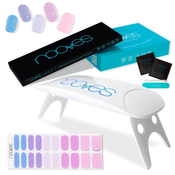 Marca: NOOVES. Imagen: PackHappyPolka1.jpg. Láminas de Uñas de Gel Precurado Nail Art + Lámpara de secado de uñas UV/LED PORTÁTIL 8w|Tiras De Uñas De Gel semicurado|Pegatinas Uñas Semipermanente en Gel|Gel Nail stickers|Uñas de gel Pegatinas