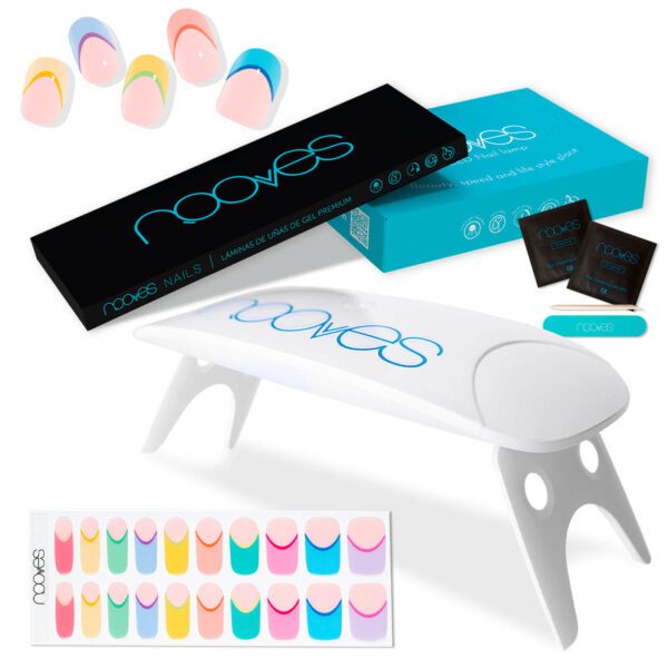 Marca: NOOVES. Imagen: PackMacaron1.jpg. Láminas de Uñas de Gel Precurado Nail Art + Lámpara de secado de uñas UV/LED PORTÁTIL 8w|Tiras De Uñas De Gel semicurado|Pegatinas Uñas Semipermanente en Gel|Gel Nail stickers|Uñas de gel Pegatinas