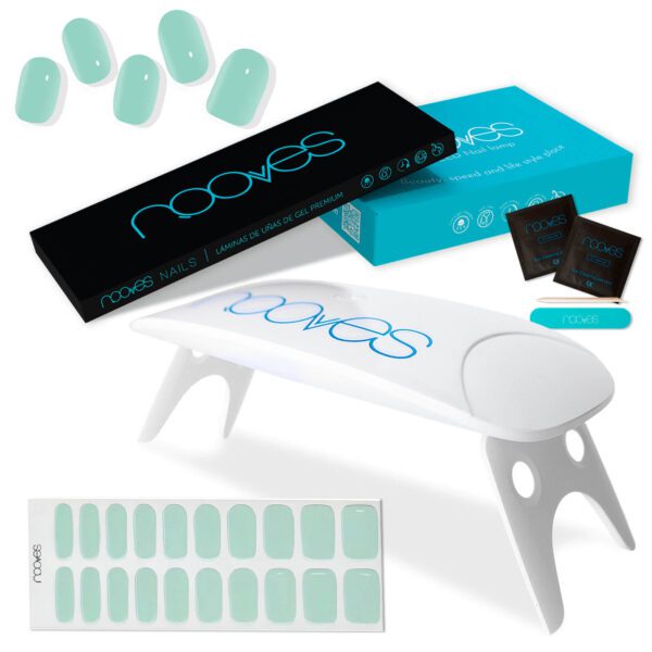 Marca: NOOVES. Imagen: PackMintMesadetrabajo1.jpg. Láminas de Uñas de Gel Precurado Soft (Mint) + Lámpara de secado de uñas UV/LED PORTÁTIL 8w|Tiras De Uñas De Gel semicurado|Pegatinas Uñas Semipermanente en Gel|Gel Nail stickers|Uñas de gel Pegatinas