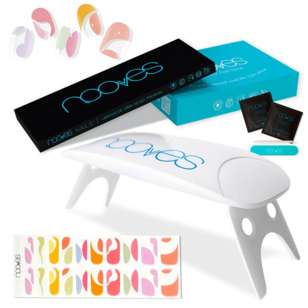 Marca: NOOVES. Imagen: PackParadise1.jpg. Láminas de Uñas de Gel Precurado Nail Art + Lámpara de secado de uñas UV/LED PORTÁTIL 8w|Tiras De Uñas De Gel semicurado|Pegatinas Uñas Semipermanente en Gel|Gel Nail stickers|Uñas de gel Pegatinas