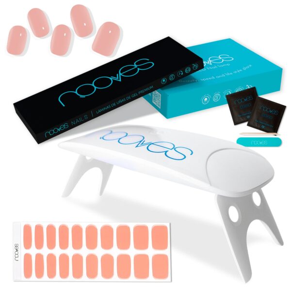 Marca: NOOVES. Imagen: PackPowder1.jpg. NOOVES - Pack Láminas de Gel para Uñas Color Soft (Powder Blush) 20 uds + Lámpara de Secado de Uñas UV/LED, Uñas de Gel Semicuradas Premium, Gel Nail Stickers, Pegatinas Uñas de Gel, con 1 Lima de Uñas