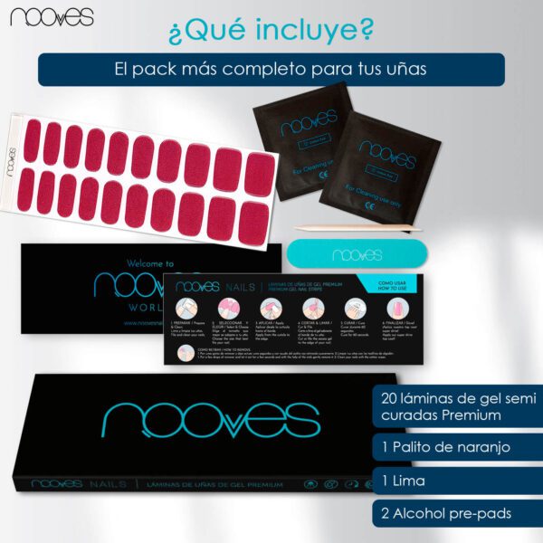 Marca: NOOVES. Imagen: PackRubyGlaze2Mesadetrabajo5.jpg. NOOVES NAILS Láminas de Uñas de Gel Precurado Premium - Ruby Glaze - Rojo | Tiras De Uñas De Gel Semicurado| Pegatinas Uñas Semipermanente en Gel| Gel Nail stickers| Uñas de gel Pegatinas