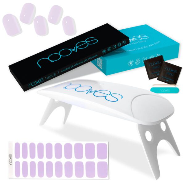 Marca: NOOVES. Imagen: PackSoftLilacMesadetrabajo1.jpg. Láminas de Uñas de Gel Precurado Soft + Lámpara de secado de uñas UV/LED PORTÁTIL 8w|Tiras De Uñas De Gel semicurado|Pegatinas Uñas Semipermanente en Gel|Gel Nail stickers|Uñas de gel Pegatinas