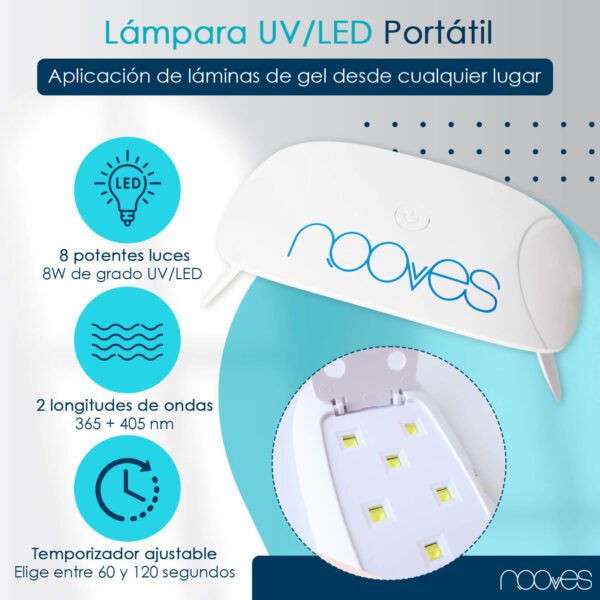 Marca: NOOVES. Imagen: PackSoftLilacMesadetrabajo2.jpg. Láminas de Uñas de Gel Precurado Soft + Lámpara de secado de uñas UV/LED PORTÁTIL 8w|Tiras De Uñas De Gel semicurado|Pegatinas Uñas Semipermanente en Gel|Gel Nail stickers|Uñas de gel Pegatinas