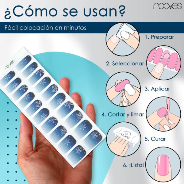 Marca: NOOVES. Imagen: Polar_ChillMesa_de_trabajo_4.jpg. NOOVES NAILS Láminas de Uñas de Gel Precurado Premium - Polar Chill | Azul | Tiras De Uñas De Gel semicurado| Pegatinas Uñas Semipermanente en Gel| Gel Nail stickers| Uñas de gel Pegatinas