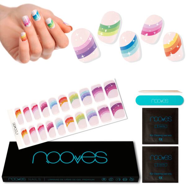 Marca: NOOVES. Imagen: Rainbowstar2Mesadetrabajo1.jpg. NOOVES NAILS Láminas de Uñas de Gel Precurado Premium - Rainbow Star | Nail Art | Tiras De Uñas De Gel semicurado| Pegatinas Uñas Semipermanente en Gel| Gel Nail stickers| Uñas de gel Pegatinas