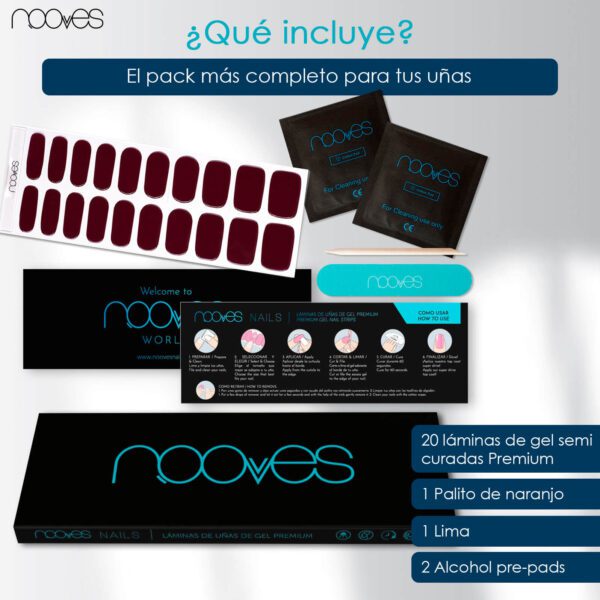 Marca: NOOVES. Imagen: Red_WineMesa_de_trabajo_5.jpg. NOOVES NAILS Láminas de Uñas de Gel Precurado Premium - Red Wine - Rojo | Tiras De Uñas De Gel Semicurado| Pegatinas Uñas Semipermanente en Gel| Gel Nail stickers| Uñas de gel Pegatinas