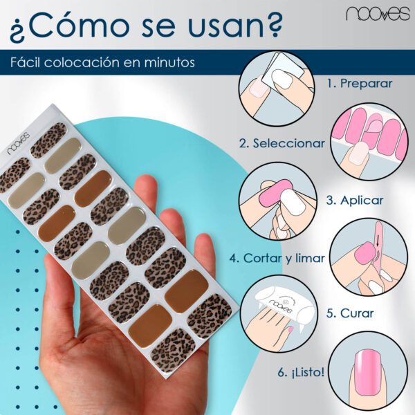 Marca: NOOVES. Imagen: SafariMesadetrabajo4.jpg. NOOVES - Láminas de Gel para Uñas|Safari - Nail Art | 20 uds, Uñas de Gel Semicuradas Premium, Gel Nail Stickers,Pegatinas Uñas de Gel, Incluye 1 Lima de Uñas y 1 Palito de Naranjo, Vegano