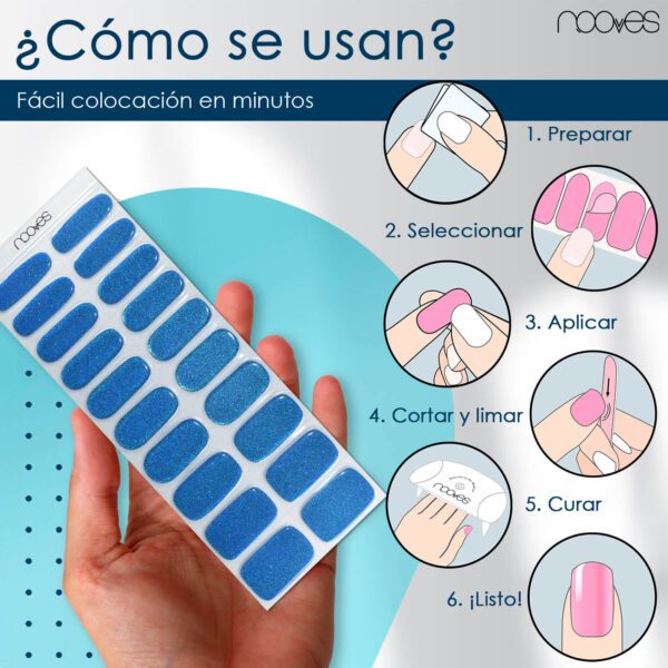 Marca: NOOVES. Imagen: SeaWater2Mesadetrabajo4.jpg. NOOVES NAILS Láminas de Uñas de Gel Precurado Premium - Sea Water - Azul | Tiras De Uñas De Gel Semicurado| Pegatinas Uñas Semipermanente en Gel| Gel Nail stickers| Uñas de gel Pegatinas