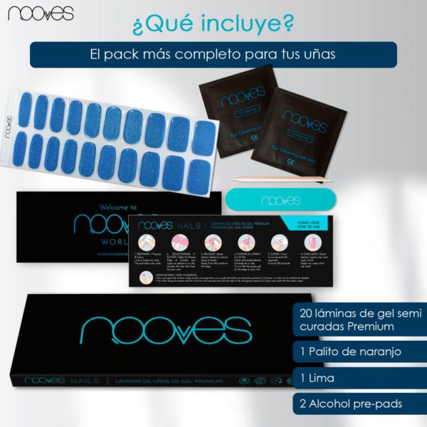 Marca: NOOVES. Imagen: SeaWater2Mesadetrabajo5.jpg. NOOVES NAILS Láminas de Uñas de Gel Precurado Premium - Sea Water - Azul | Tiras De Uñas De Gel Semicurado| Pegatinas Uñas Semipermanente en Gel| Gel Nail stickers| Uñas de gel Pegatinas