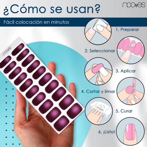 Marca: NOOVES. Imagen: VelvetHaloMesadetrabajo4.jpg. NOOVES NAILS Láminas de Uñas de Gel Precurado Premium - Velvet Halo - Violeta | Tiras De Uñas De Gel semicurado| Pegatinas Uñas Semipermanente en Gel| Gel Nail stickers| Uñas de gel Pegatinas