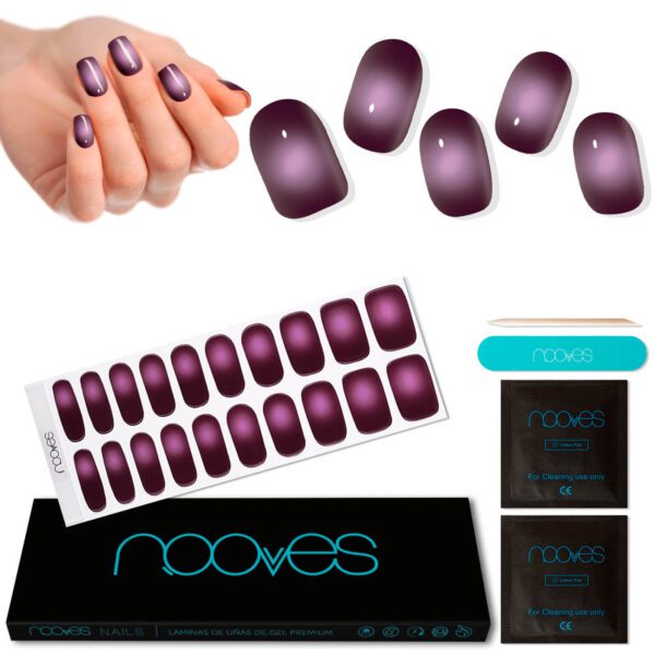 Marca: NOOVES. Imagen: Velvet_HaloMesa_de_trabajo_1.jpg. NOOVES NAILS Láminas de Uñas de Gel Precurado Premium - Velvet Halo - Violeta | Tiras De Uñas De Gel semicurado| Pegatinas Uñas Semipermanente en Gel| Gel Nail stickers| Uñas de gel Pegatinas