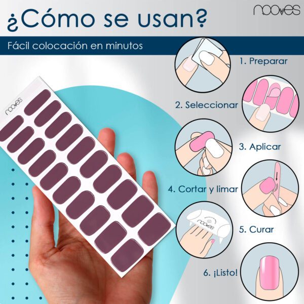 Marca: NOOVES. Imagen: VioletMesadetrabajo4.jpg. NOOVES - Láminas de Gel para Uñas|Violet Ether - Violeta | 20 uds, Uñas de Gel Semicuradas Premium, Gel Nail Stickers,Pegatinas Uñas de Gel, Incluye 1 Lima de Uñas y 1 Palito de Naranjo, Vegano